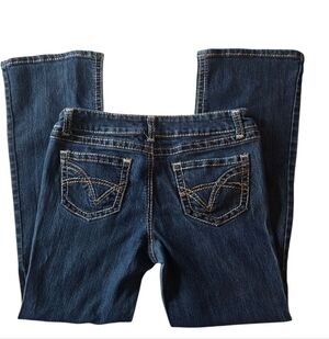 Bongo Y2K Low Rise Bootcut Jeans Womens 15 Dark Wash Flare Contrast Stitch